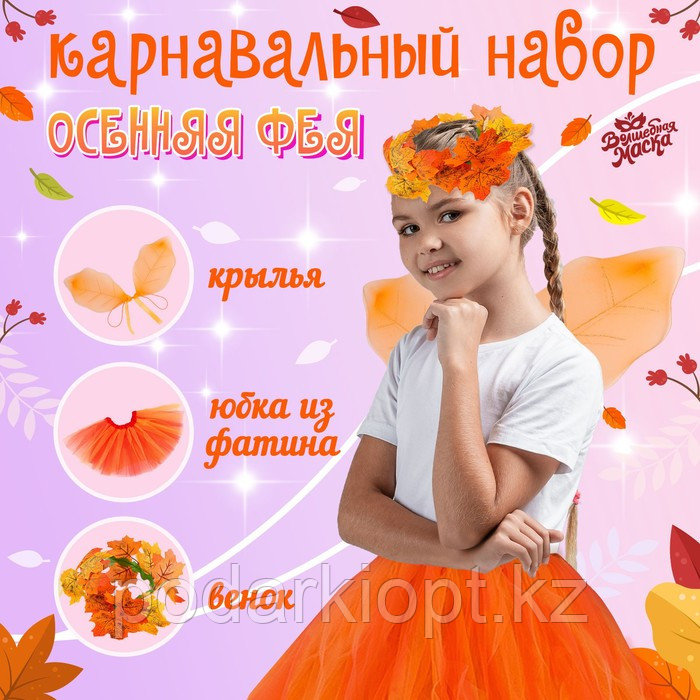 Карнавальный набор «Осенняя фея»: юбка, крылья, венок - фото 1 - id-p116277771