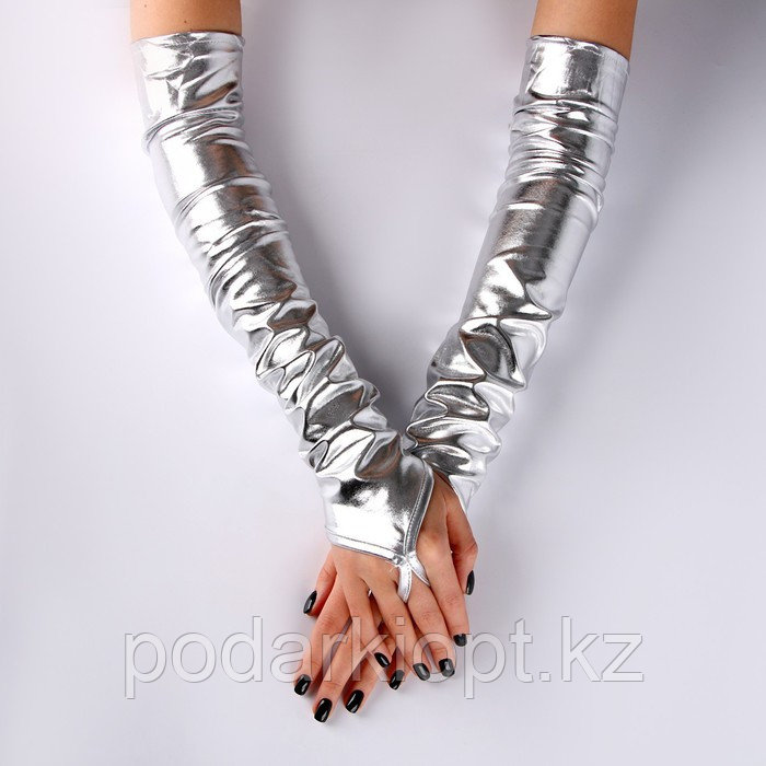 Карнавальный аксессуар перчатки-нарукавники, цвет серебро - фото 2 - id-p116278082