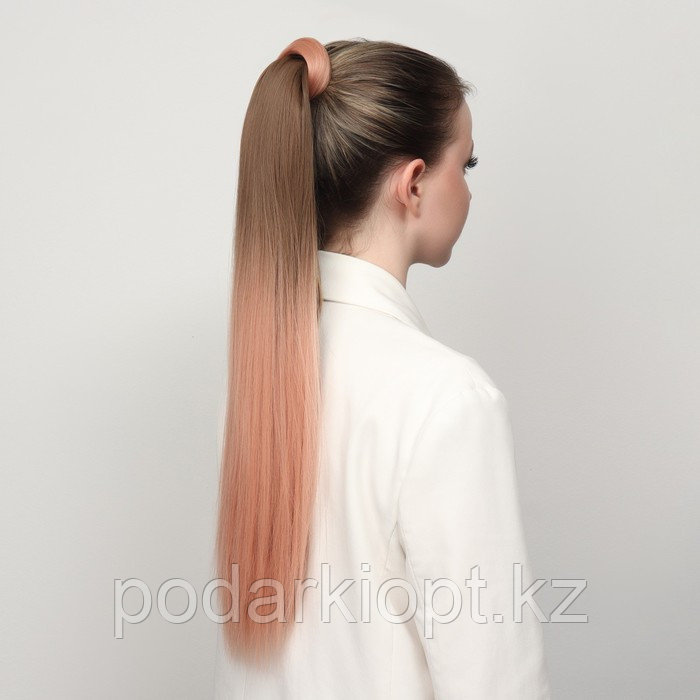Хвост накладной, прямой волос, на резинке, 60 см, 100 гр, цвет омбре русый/пепельно-розовый - фото 7 - id-p116278233