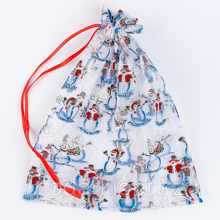 Мешок подарочный «Снеговики на лыжах», р. 45 × 35 см, органза - фото 2 - id-p116276497