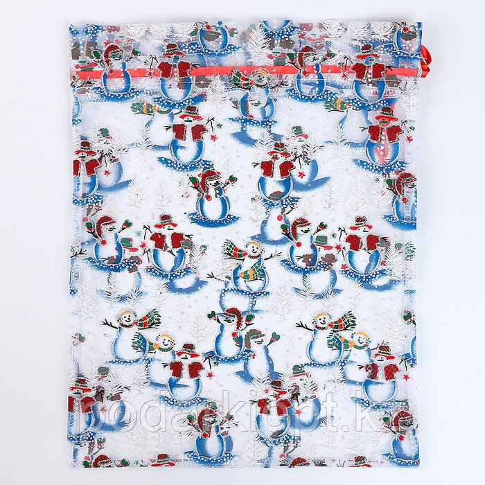 Мешок подарочный «Снеговики на лыжах», р. 45 × 35 см, органза - фото 3 - id-p116276497