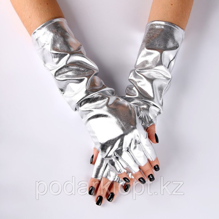 Карнавальный аксессуар-перчатки без пальцев, цвет серебро - фото 2 - id-p116278282
