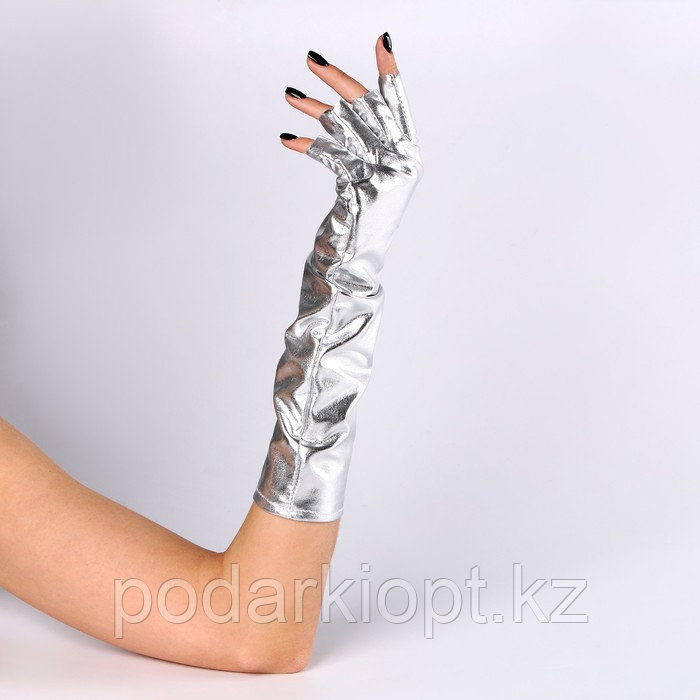 Карнавальный аксессуар-перчатки без пальцев, цвет серебро - фото 3 - id-p116278282