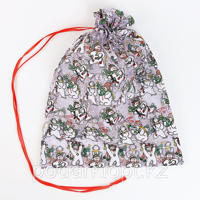Мешок подарочный «Снеговики с ёлками», р. 45 × 35 см, органза - фото 2 - id-p116275674