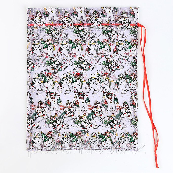 Мешок подарочный «Снеговики с ёлками», р. 45 × 35 см, органза - фото 3 - id-p116275674