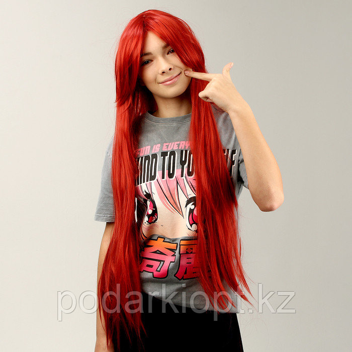 Карнавальный парик «Аниме» цвет красный, длинный - фото 2 - id-p116279888
