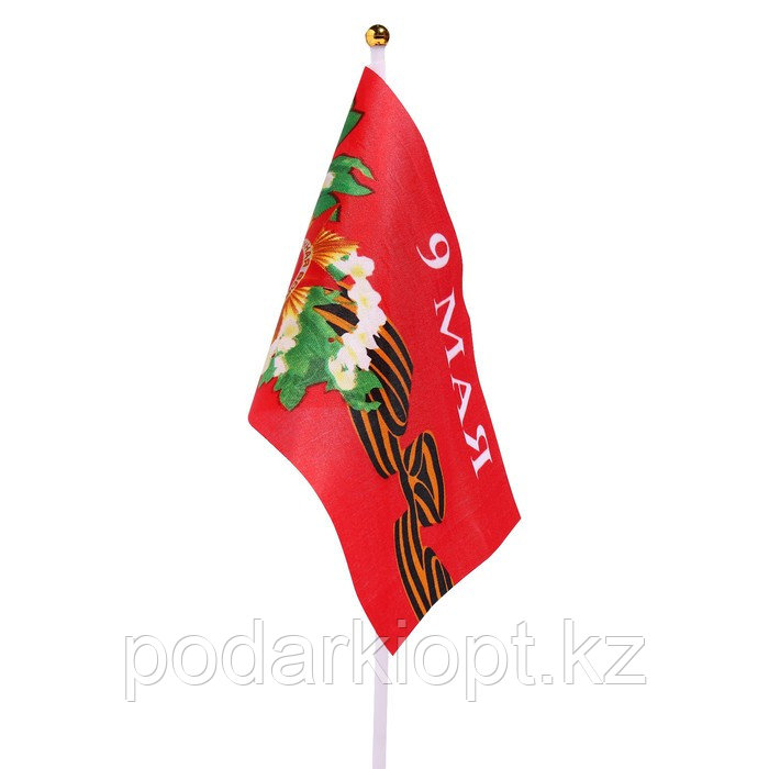 Флаг 9 Мая, 14 х 21 см, полиэфирный шелк, с древком, набор 12 шт - фото 3 - id-p116290110