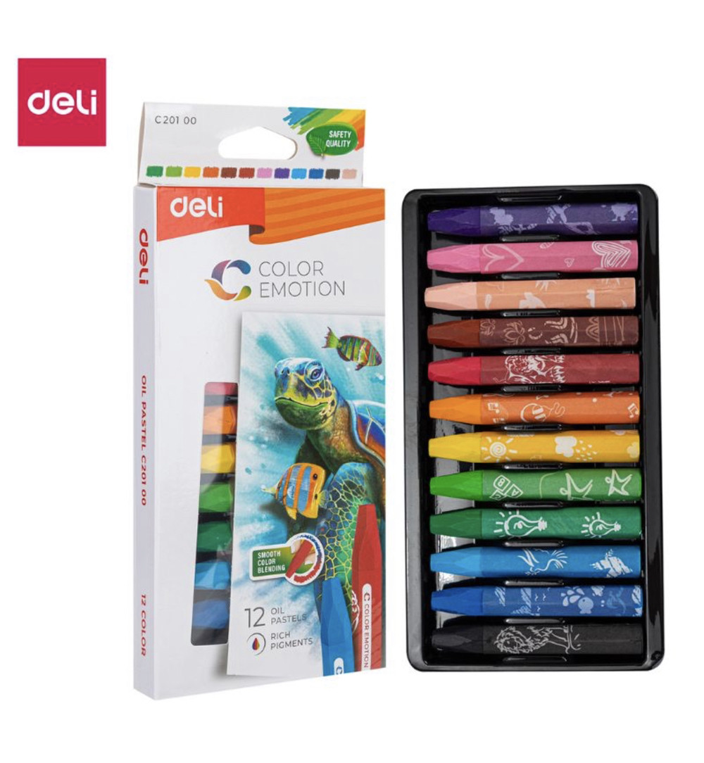 Мелки восковые Deli "Color Emotion", пастельные, масляные, 12 цветов, картон