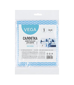 Салфетки для уборки Vega, вискоза, волна, 30х34 см, 5 штук