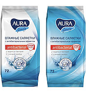 Салфетки влажные Aura "Family", антибактериальные, 72 штуки в упаковке
