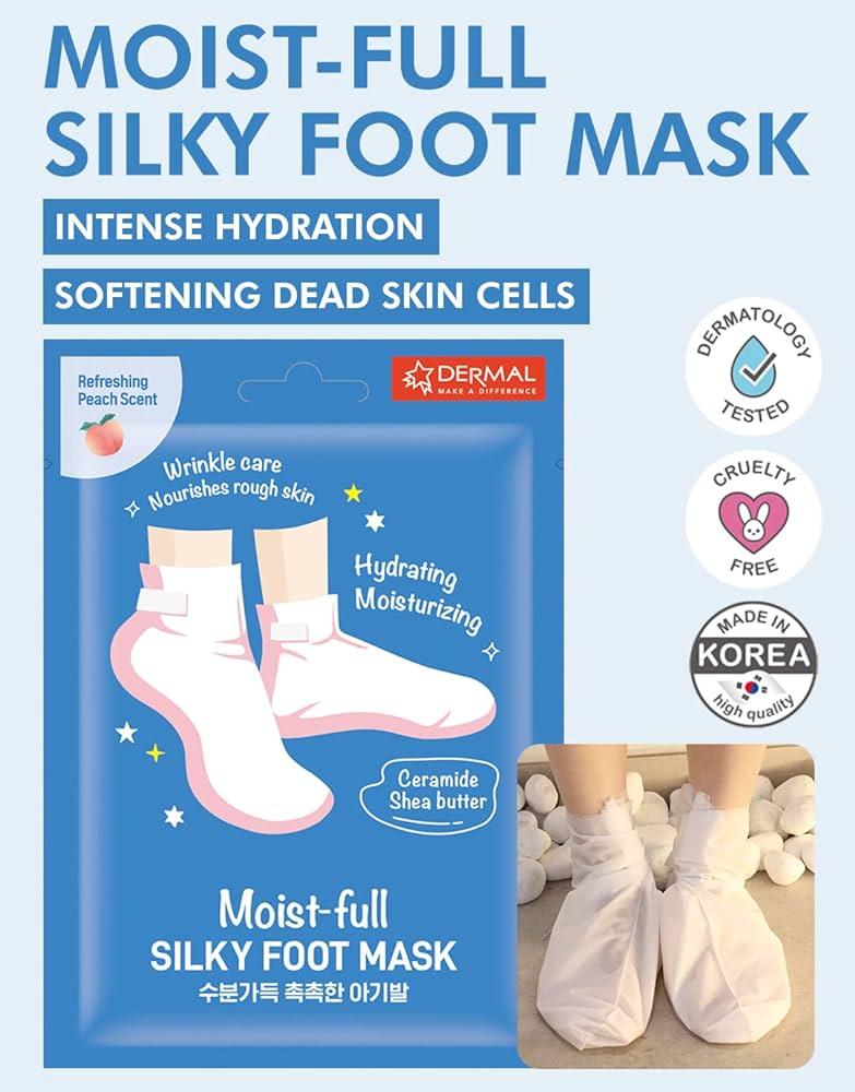 Увлажняющие шелковистые носки для ног с коллагеновой эссенцией DERMAL Moistfull Silky Foot Mask 5шт - фото 3 - id-p116298270