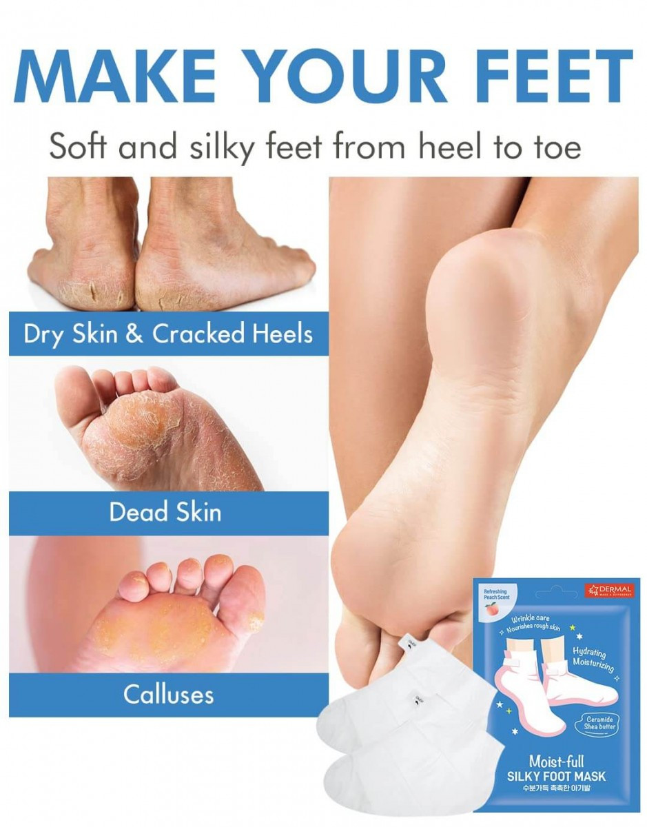 Увлажняющие шелковистые носки для ног с коллагеновой эссенцией DERMAL Moistfull Silky Foot Mask 5шт - фото 2 - id-p116298270