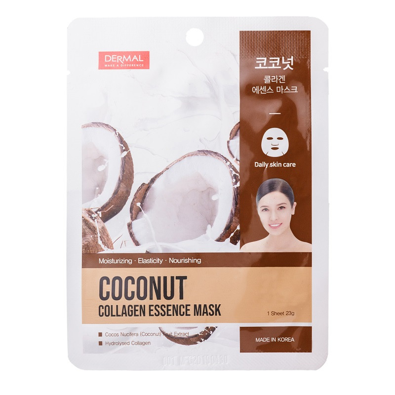 Dermal Тканевая маска Coconut Collagen Essence Mask, кокос и коллаген 10 шт - фото 1 - id-p116298435