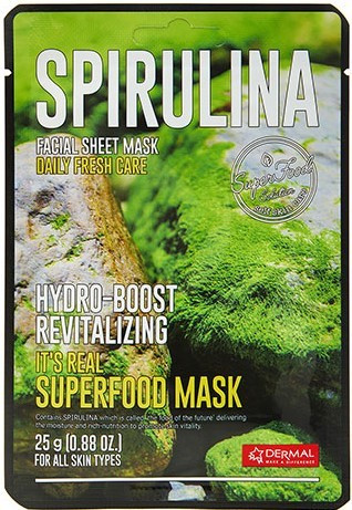 Тканевая маска с экстрактом спирулины Dermal It's Real Superfood Mask Spirulina 10шт - фото 1 - id-p116298444