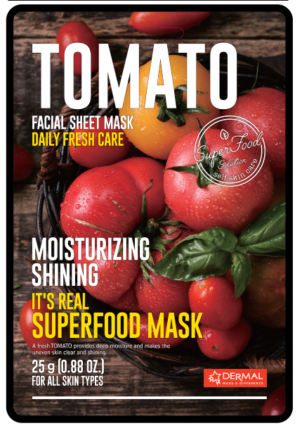 DERMAL Маска для лица тканевая ТОМАТ It's Real Superfood Mask TOMATO 10шт, фото 1