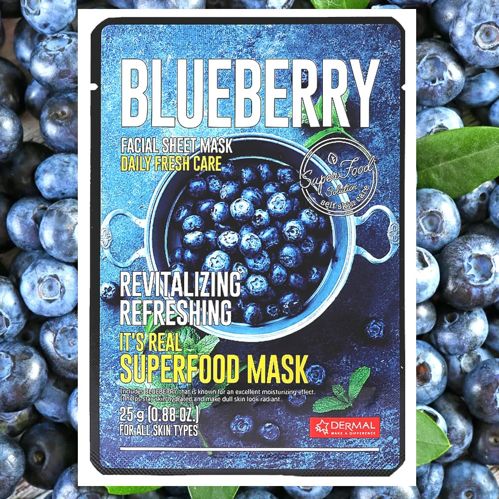 Тканевая маска с голубикой Dermal It's Real Superfood Mask Blueberry 10шт - фото 1 - id-p116298644