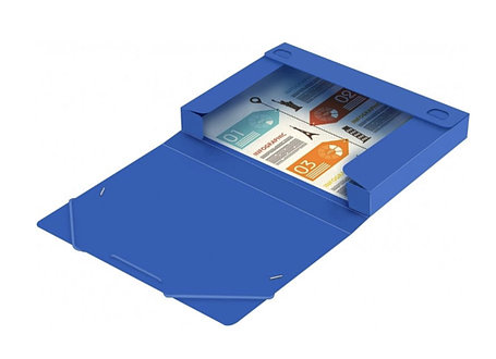 Папка-короб на резинке Бюрократ, А4 пластиковая, 500 мкм, корешок 25 мм., синяя, фото 2