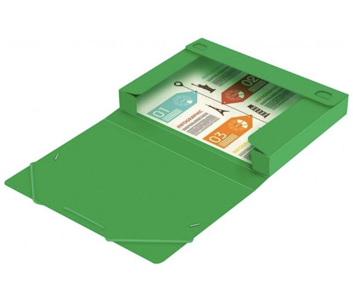 Папка-короб на резинке Бюрократ, А4 пластиковая, 500 мкм, корешок 25 мм., зеленая - фото 2 - id-p106156146