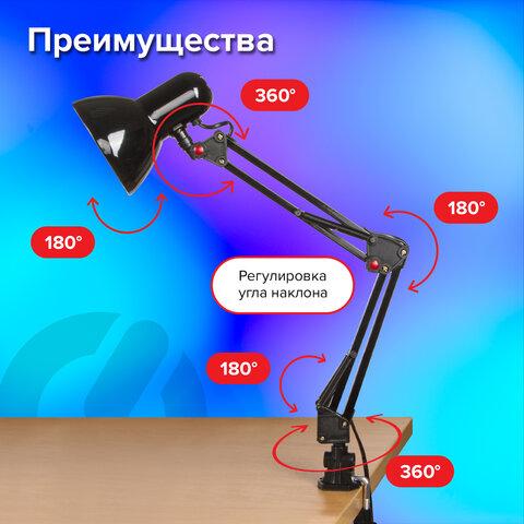 Настольная лампа-светильник SONNEN TL-007, подставка + струбцина, 40 Вт, Е27, черный - фото 6 - id-p116299735