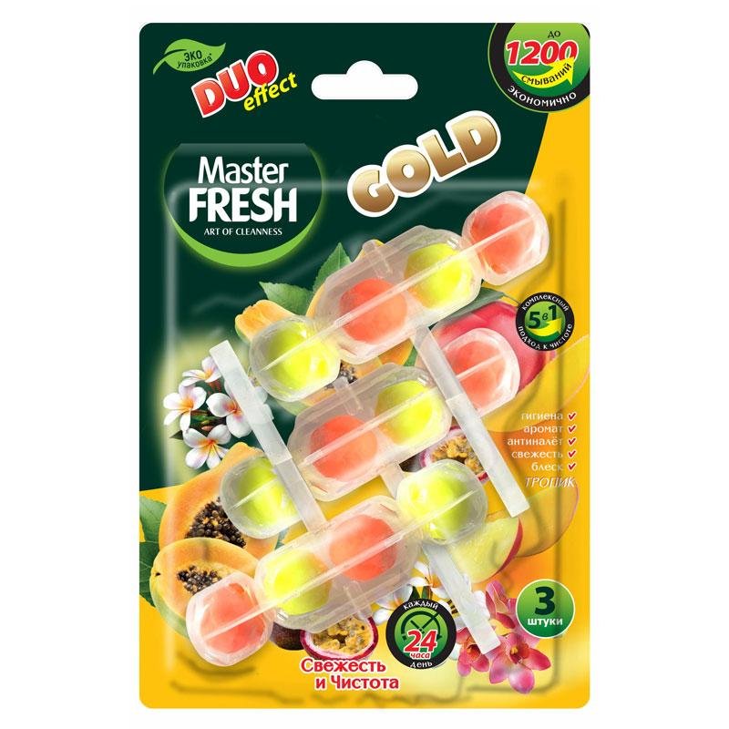 Master FRESH подвесной блок для унитаза, DUO EFFECT, 5в1, формула GOLD, ТРОПИК, 3шт.