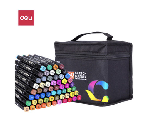 Набор маркеров для скетчинга DELI, двухсторонний 1/7 мм, 60 цветов, фото 2