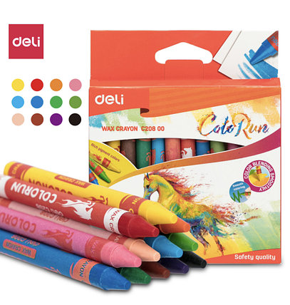 Мелки восковые Deli "ColoRun", пастельные, 12 цветов, картон, фото 1