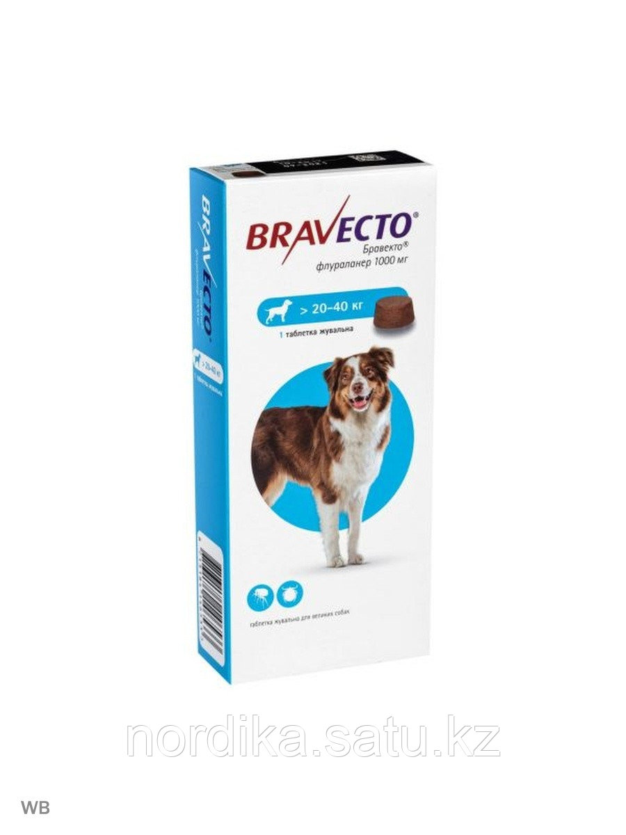 БРАВЕКТО жевательные таблетки для собак 20-40 кг от блох, от клещей (до 07-2024) - фото 1 - id-p116306593