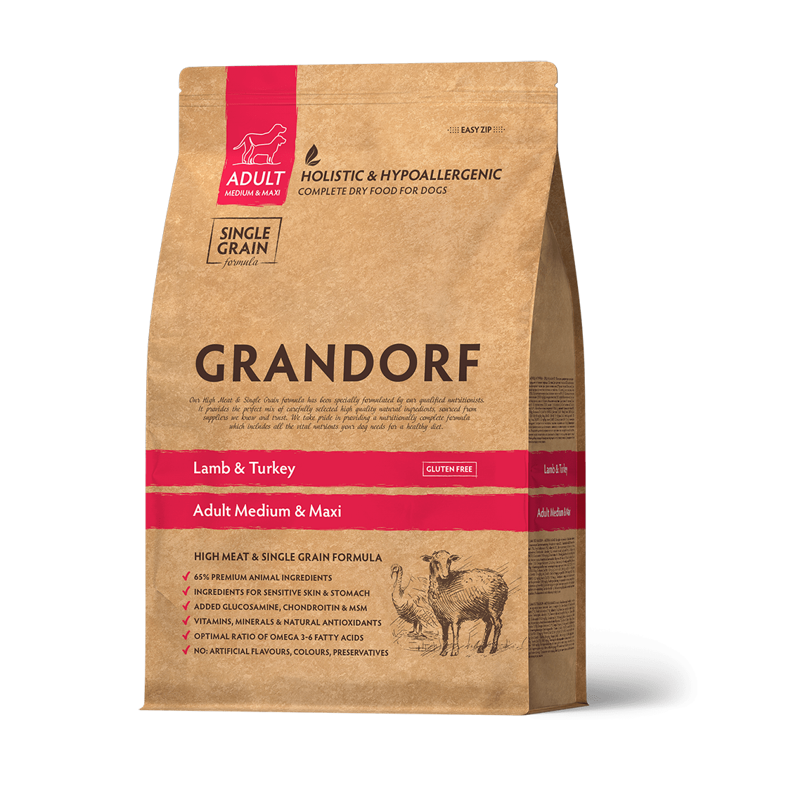 Grandorf Dog Adult Medium & Maxi Breeds Lamb &Turkey cухой корм для собак средних и крупных пород, 10 кг - фото 1 - id-p116312777