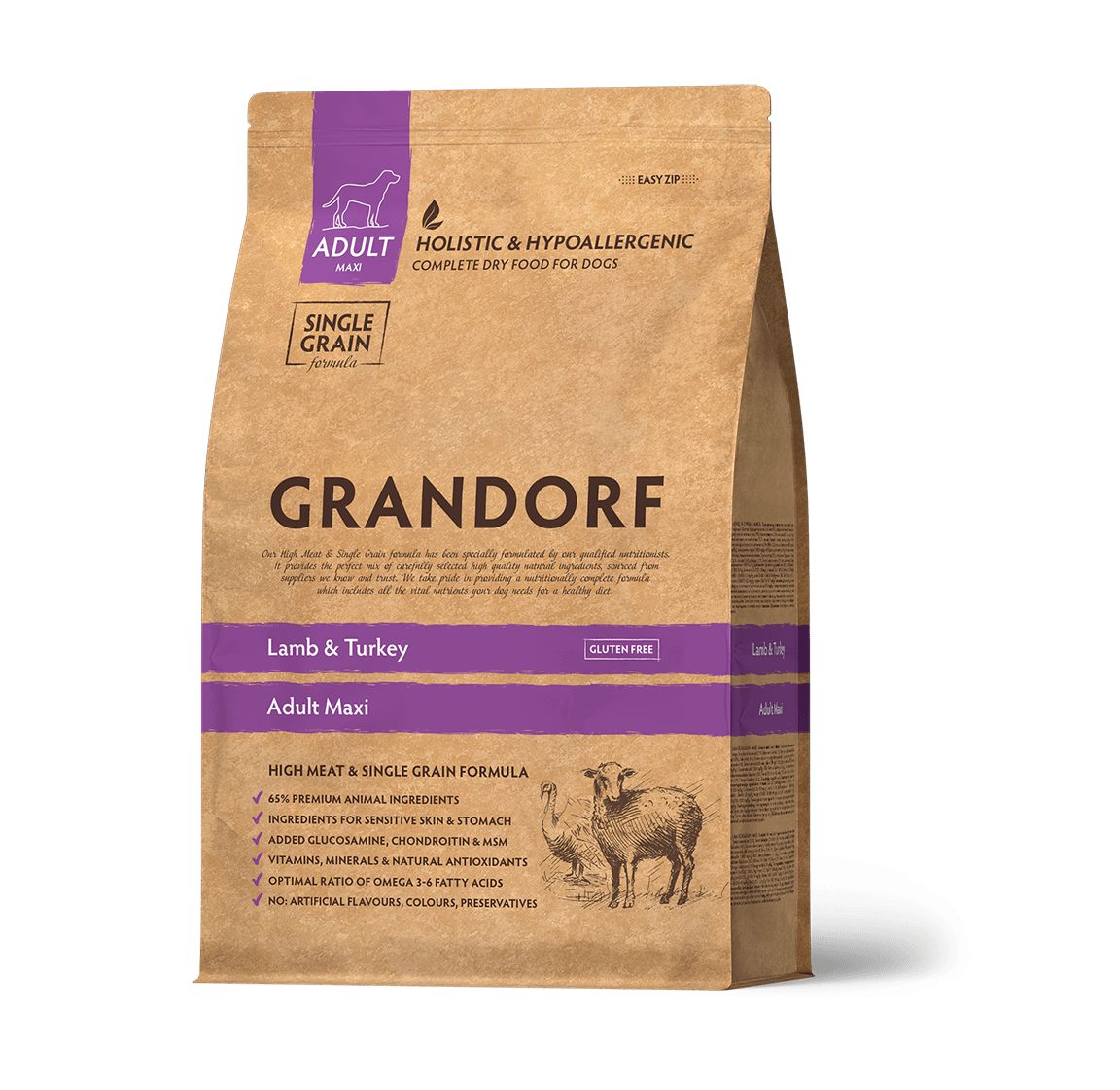 Grandorf Dog Adult Maxi Breeds Lamb &Turkey cухой корм для собак крупных пород, 3 кг - фото 1 - id-p116312784