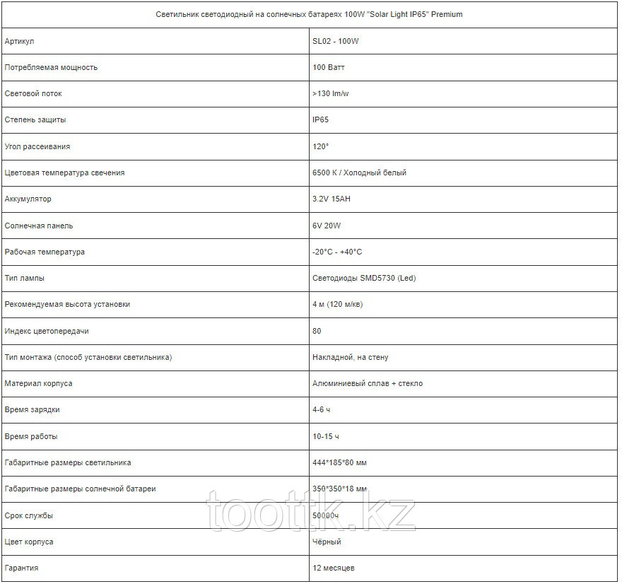 СВЕТИЛЬНИК СОЛНЕЧНЫЙ SL02-100W PREMIUM, КОНСОЛЬНЫЙ СВЕТОДИОДНЫЙ СВЕТИЛЬНИК SOLAR LIGHT IP65, КОМПЛЕКТ - фото 2 - id-p116325918