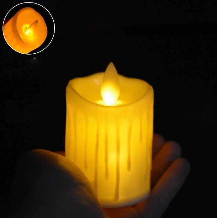 LED свеча на батарейках с подвижным пламенем и подтеками 7х3,5 см маленькая - фото 1 - id-p109340062