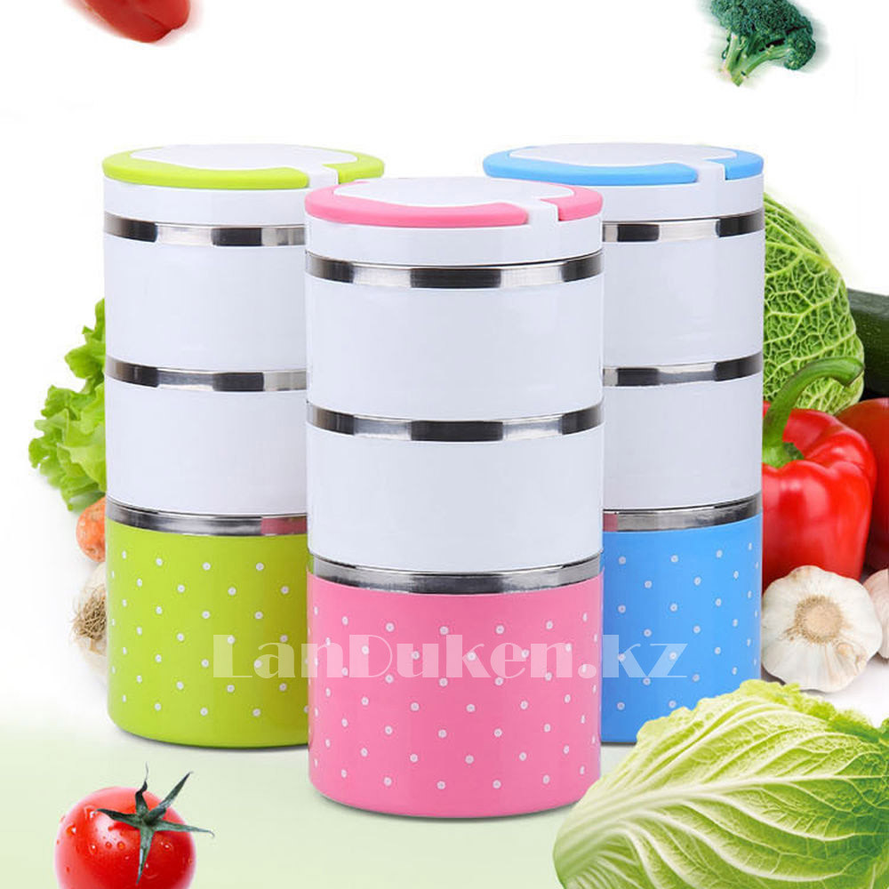 Ланч бокс тройной 1230 ml (Three layers lunch box) зеленый, ланч бокс для еды - фото 6 - id-p14958925