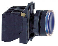 Кнопка с подсветкой, скрытый, синий, Ø22, пружинный возврат, 24 V AC/DC, 1 НО + 1 НЗ XB5AW36B5