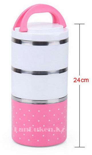 Ланч бокс тройной 1230 ml (Three layers lunch box) розовый, ланч бокс для еды - фото 3 - id-p14958922