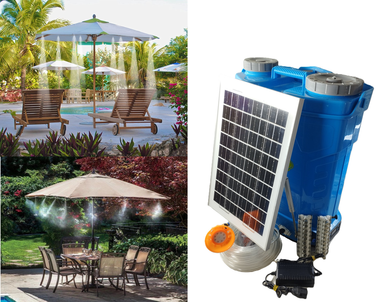 Автономная система распыления воды с таймером и солнечной панелью "Просто налей воды", 10 форсунок, 15 м - фото 1 - id-p116359479