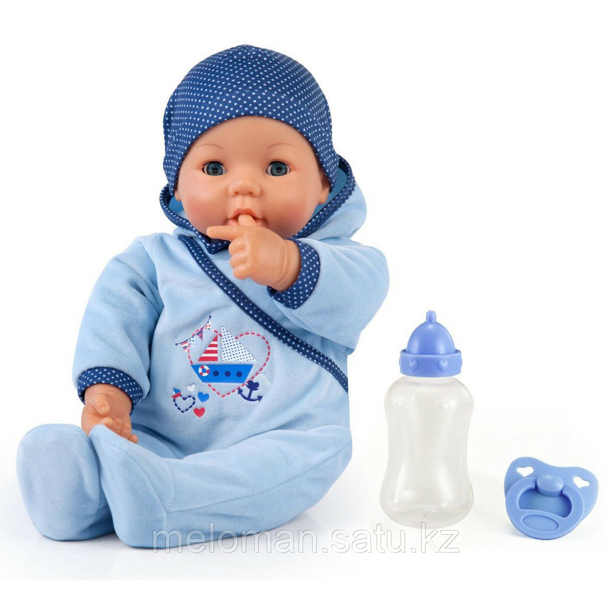 Bayer Dolls: Игрушка пупс "Малыш" в синем костюмчике, 46 см, с аксессуарами - фото 1 - id-p116361511