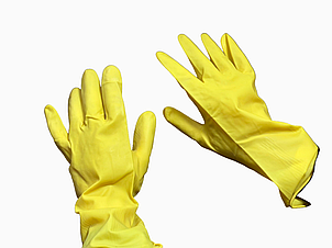 Перчатки хозяйственные рабочие желтые гелевые резиновые латексные для уборки