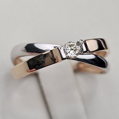 Золотое кольцо с бриллиантом 0.098Сt SI1/I  VG, 17 размер