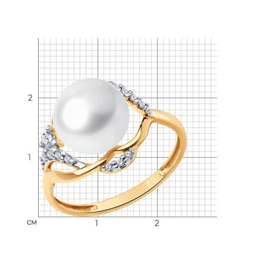 Кольцо из позолоченного серебра с натуральным жемчугом и фианитами - размер 18,5 - фото 3 - id-p116334064