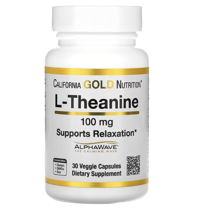 California Gold Nutrition, L-теанин, с AlphaWave, 100 мг, 30 растительных капсул