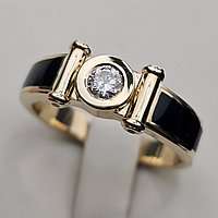 Золотое кольцо с бриллиантами и эмалью ж/з 0,26Сt, 0.02Ct VS1/H VG-Cut, размер 20