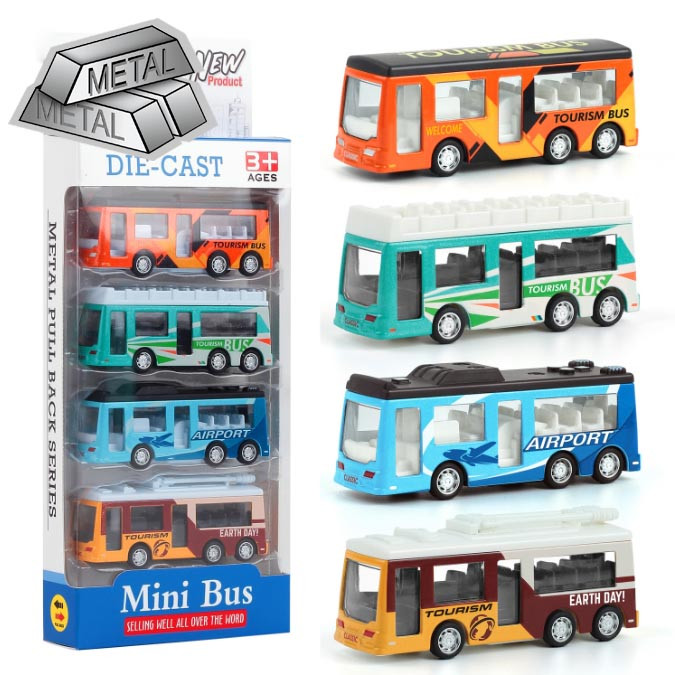 Наборы машинок автобусы игрушечные 4 шт металлические