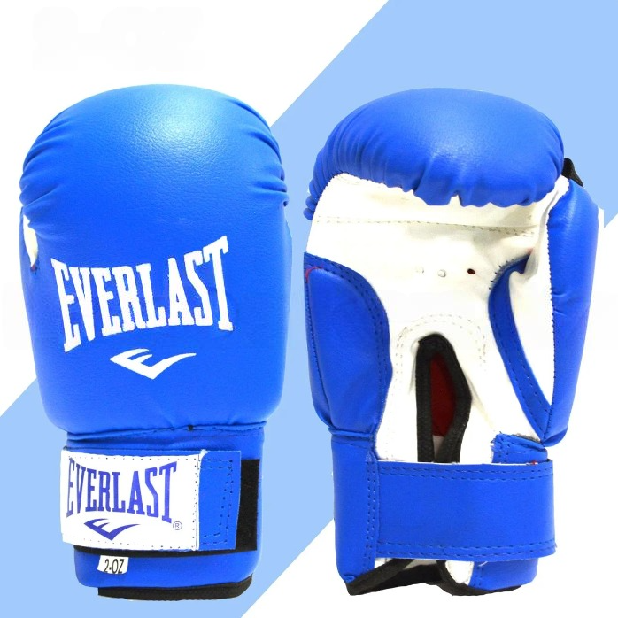 Детские боксерские перчатки 2-OZ Everlast синие с белой надписью - фото 1 - id-p94642611