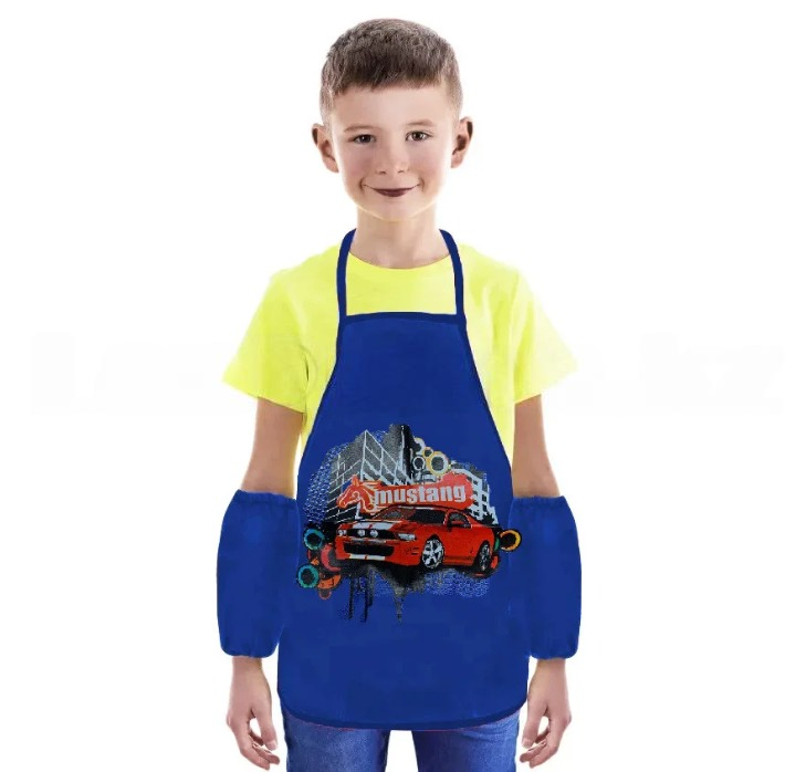 Детский фартук для творчества с манжетами с передними карманами Mustang синий - фото 1 - id-p100433485