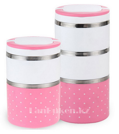 Ланч бокс тройной 1230 ml (Three layers lunch box) розовый, ланч бокс для еды - фото 6 - id-p14958922