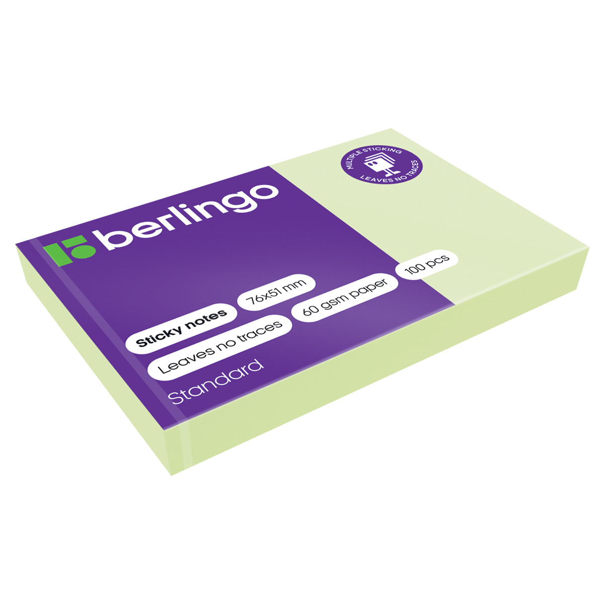 Самоклеящийся блок Berlingo "Standard", 76*51мм, 100л, зеленый - фото 1 - id-p116399550