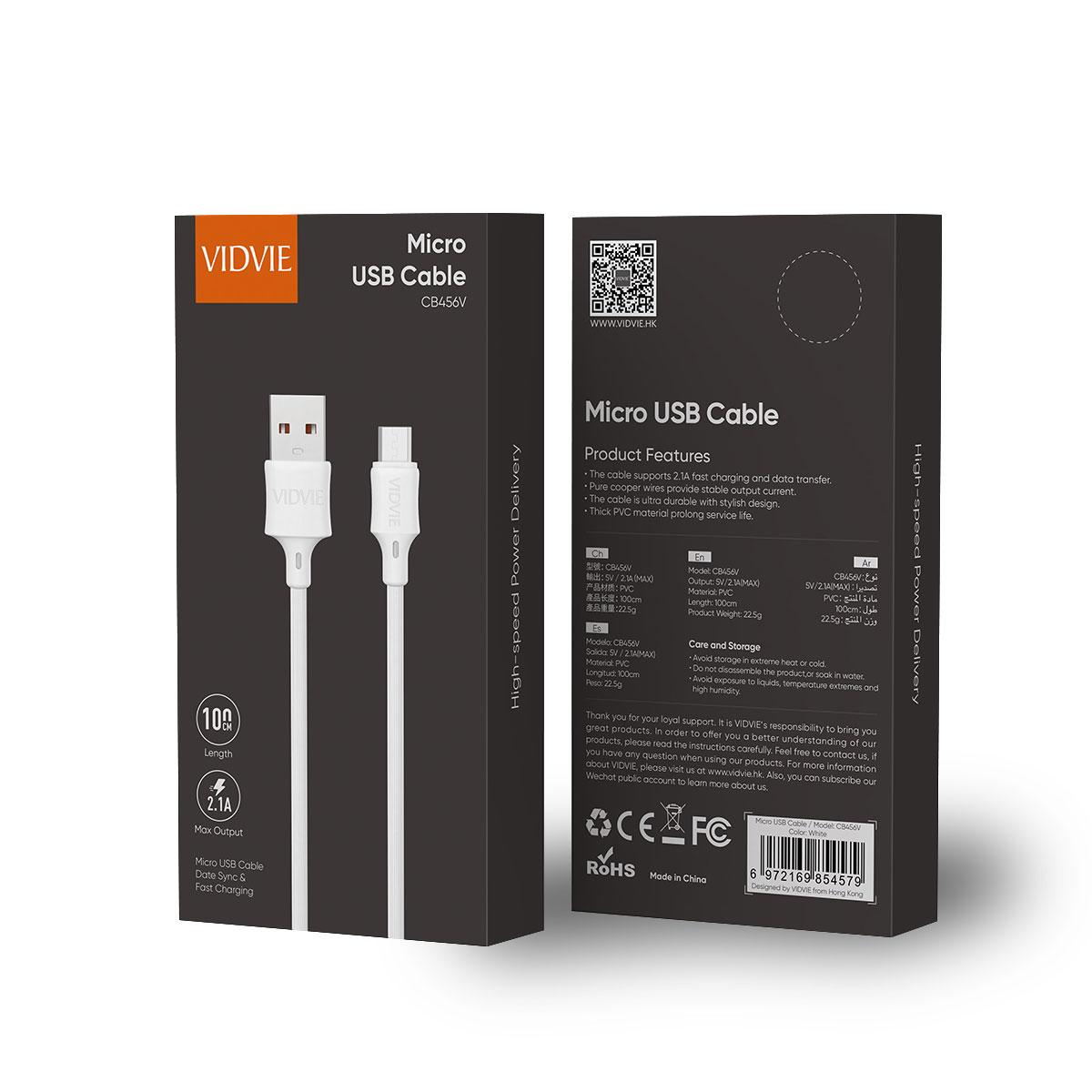 Зарядный кабель USB-microUSB 2.1A Vidvie CB456 1m - фото 1 - id-p114320141