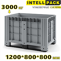 Контейнер пластиковый промышленный 1200 800 800мм iBox, сплошной на полозьях, большой для транспорта, склада