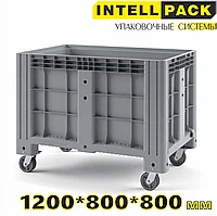 Контейнер пластиковый промышленный 1200 800 800мм iBox, сплошной на колесах, большой для транспорта, склада