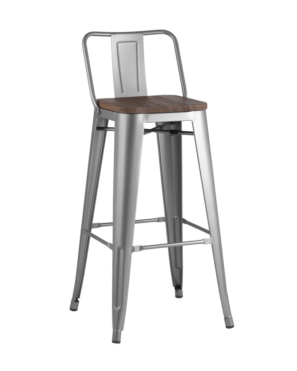 Стул барный TOLIX WOOD со спинкой серебристый матовый, фото 1